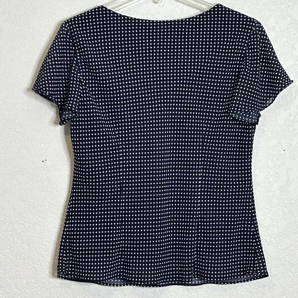Just In Thyme LTD Women's Blouse Navy Blue and White Polka Dot size 14 - Picture 12 of 12